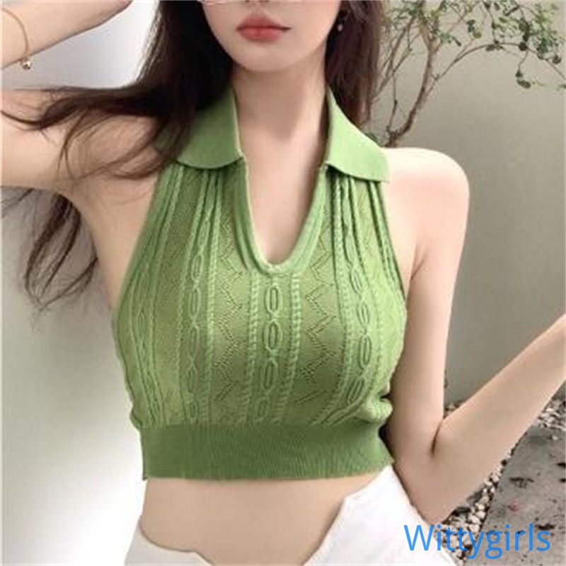 Áo Dệt Kim Sát Nách Cổ Chữ V Màu Trơn Thời Trang Quyến Rũ Cho Nữ