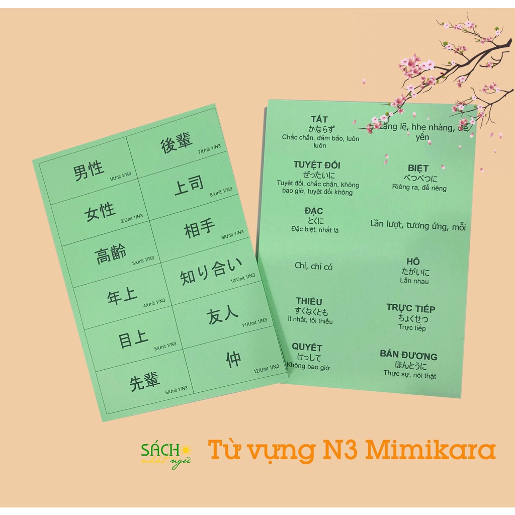 Trọn bộ thẻ học tiếng nhật - Flashcard học từ vựng Kanji N3 Mimikara