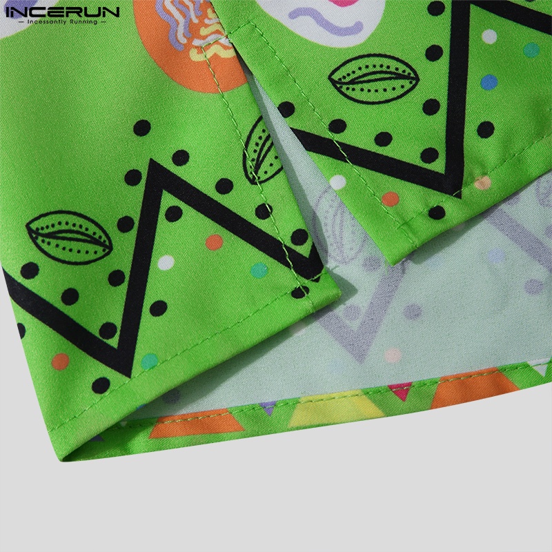 Áo sơ mi INCERUN tay ngắn cài nút họa tiết thổ cẩm vintage cổ điển dành cho nam