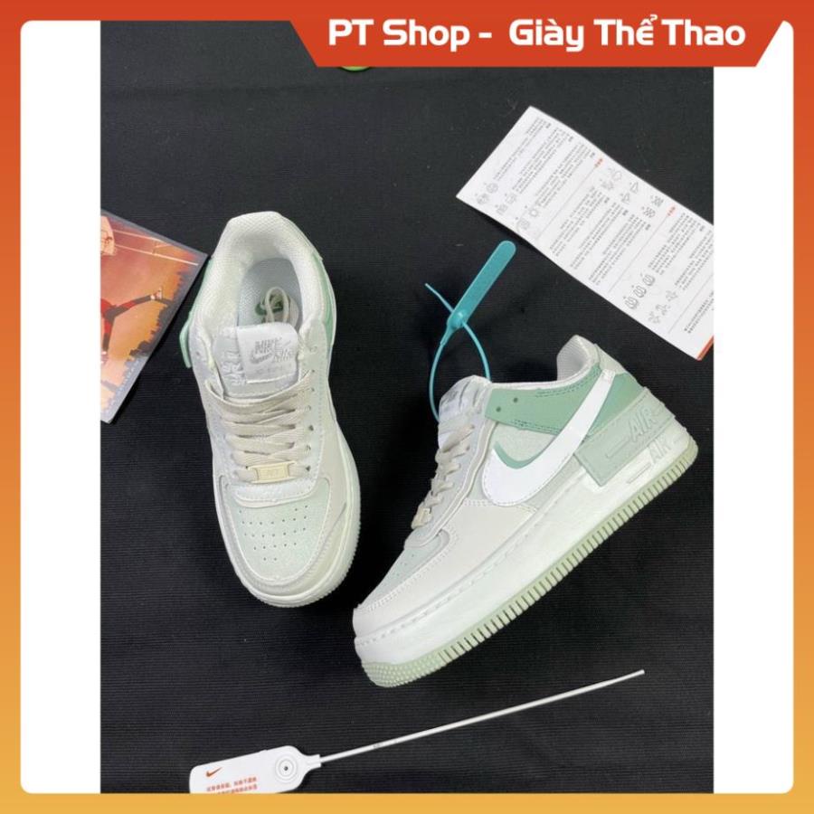 Giày AF1 Trắng Xanh Shadow Full box, GiầyThể Thao Sneaker Air Force  Xanh Lá Mạ