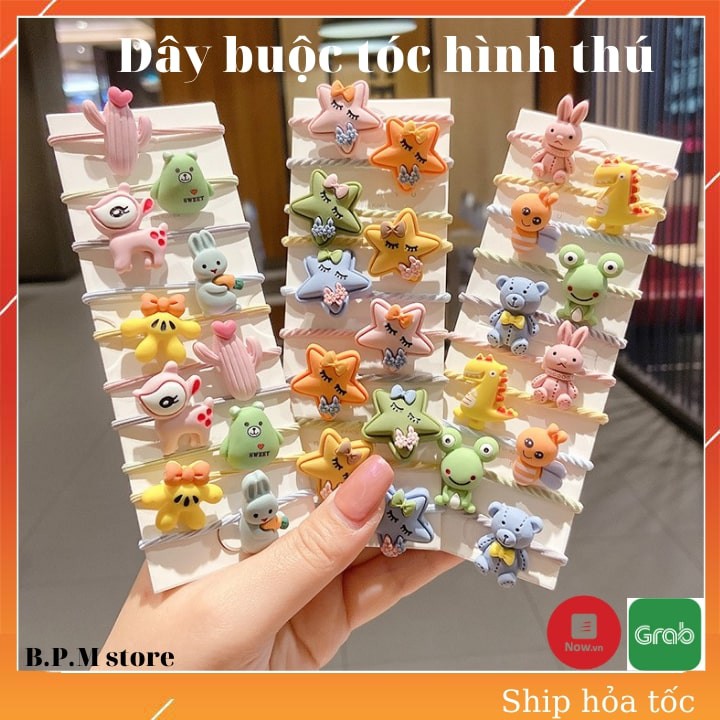 Dây buộc tóc bộ 10 set dây hình thù đáng yêu cho bé gái