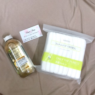 COMBO Dầu Tẩy Trang Garnier Pháp 400ml và Bông Tẩy Trang Miniso 180 miếng