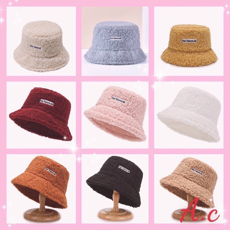 Mũ lông cừu bucket retro thời trang hàn quốc mũ lông cừu nữ mềm giữ ấm thu đông ulzzang