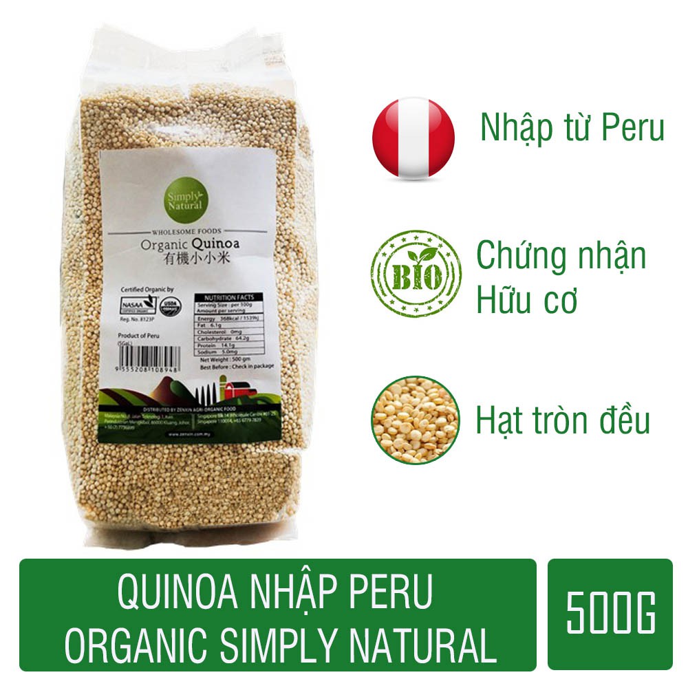Hạt diêm mạch quinoa trắng Simply Natural 500gr
