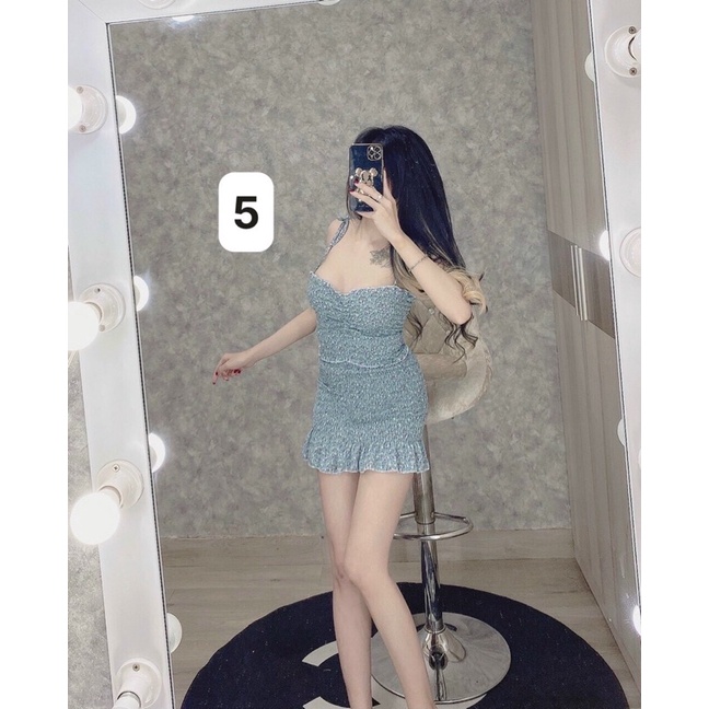 Set chân váy hoa nhí nhúng 2 dây cột vai siêu hót-hình thật.