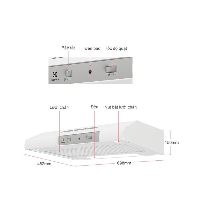 Máy hút mùi Electrolux EFT7041W - 3 CHẾ ĐỘ - Made in Thổ Nhĩ Kỳ (Màu trắng)