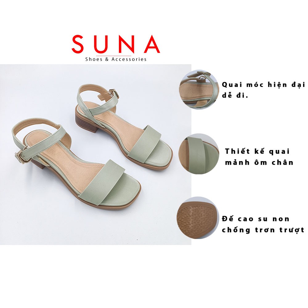 Sandal nữ tiểu thư gót vuông quai ngang đế bệt 2cm thời trang SUNA - X110