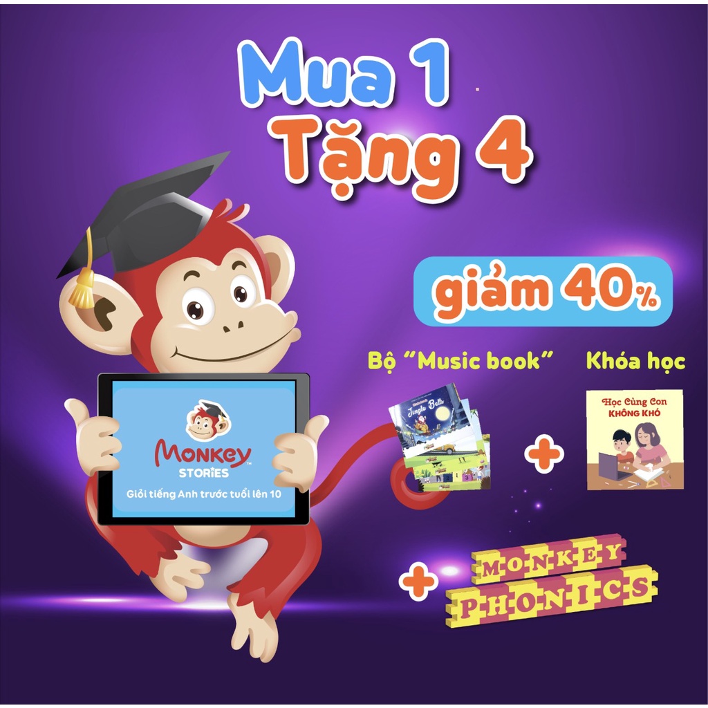 Toàn quốc [Evoucher] Mã học 12 tháng tiếng Anh tại MONKEY STORIES + 3 tháng Monkey Math - Kích hoạt ngay