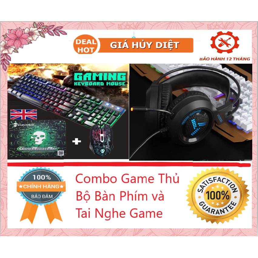 Bộ Phím Chuột T6 Led 7 màu + Tai Nghe V2000 bass cực ấm