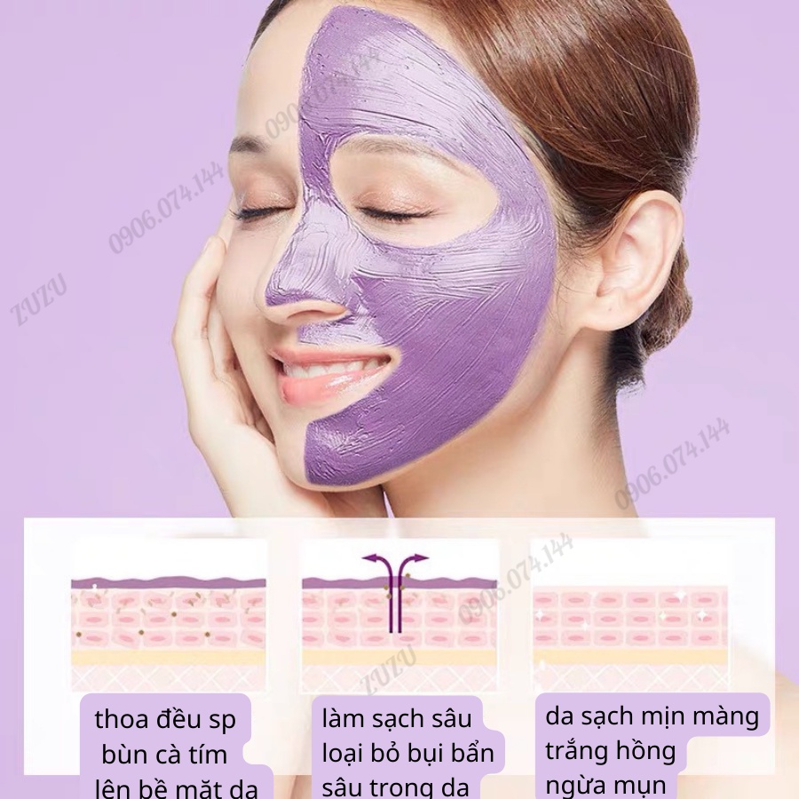 Mặt Nạ Bùn Đất Sét Trà Xanh, Cà Tím, Bùn Khoáng Núi Lửa Làm Sạch Sợi Bã Nhờn Và Thu Nhỏ Lỗ Chân Lông Hút Dầu Thừa