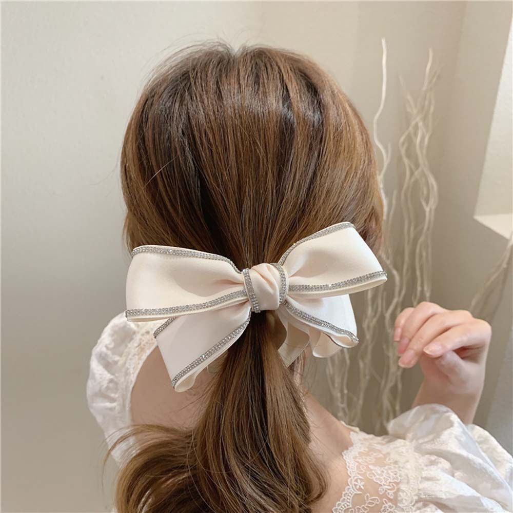 Kẹp Tóc Hình Nơ Bằng Vải Satin Phong Cách Hàn Quốc Đơn Giản Nhiều Màu Sắc Cho Nữ