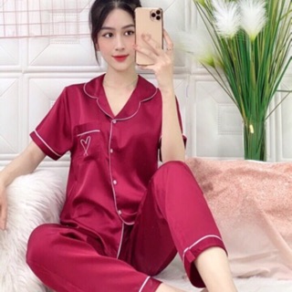 Bộ Pijama Lụa Satin Tay ngắn quần dài, có túi quần, có size