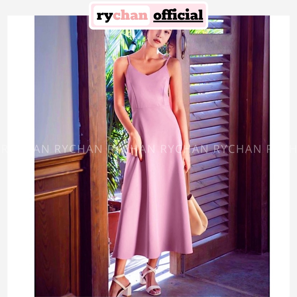 Đầm Nữ Đi Du Lịch Dáng Dài Xòe 2 Dây Nơ Sau Bo Eo Cực Tôn Dáng, Đầm Nữ Đi Biển Cực Chuộng Màu Hồng Không Sến - DX9874