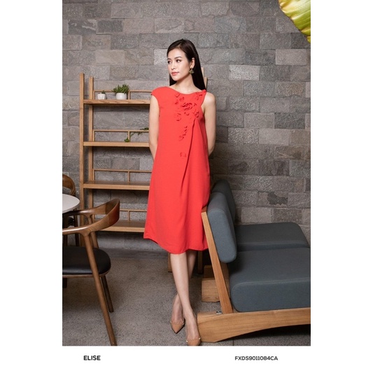 Đầm cam phối hoa màu cam tôn da sz S Elise