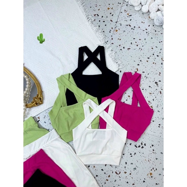 Set áo kiểu chéo cổ + chân váy (có lót) chất thun gân - S5P