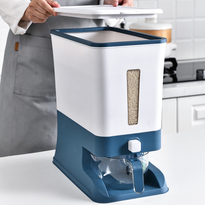 Thùng đựng gạo thông minh cao cấp nhựa PP an toàn cho sức khỏe và tiện dụng dung tích 12kg tặng kèm gáo vo gạo