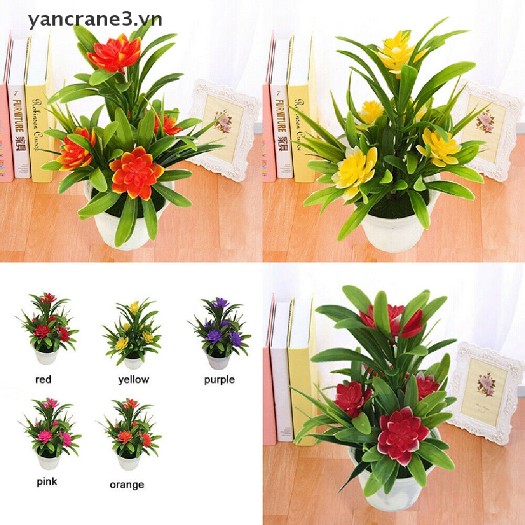 Chậu cây giả với 5 đầu bông hoa dễ thương trang trí sân vườn ngoài trời