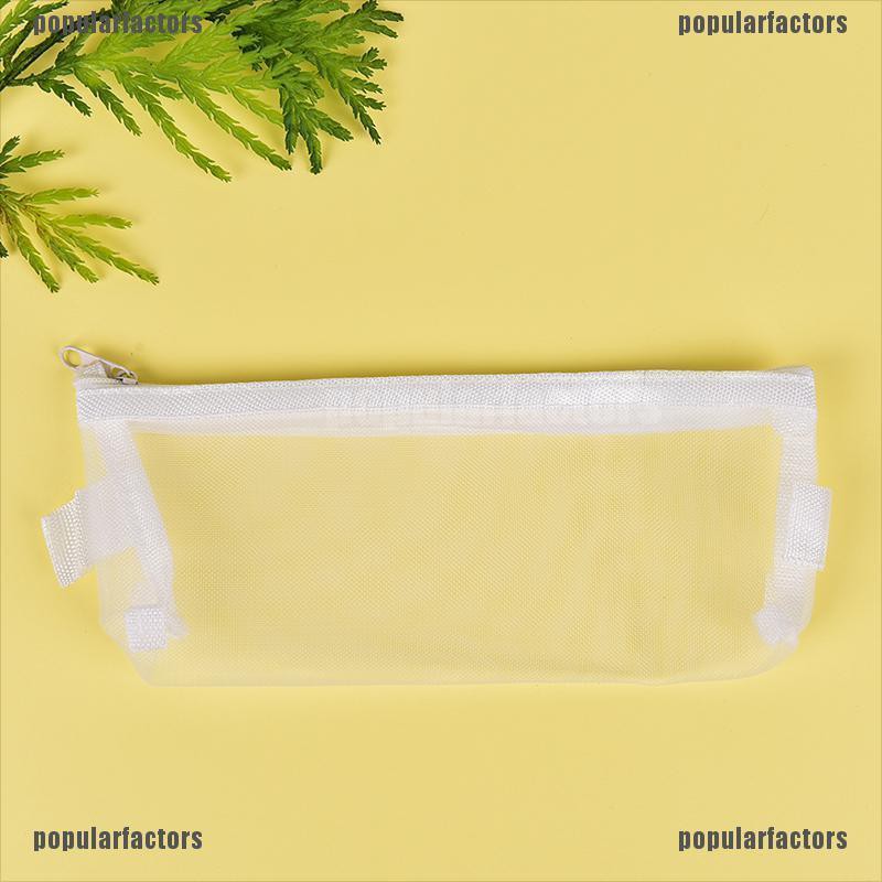 Túi Đựng Bút Dạng Lưới Trong Suốt Phối Khóa Kéo Đơn Giản Size S / L