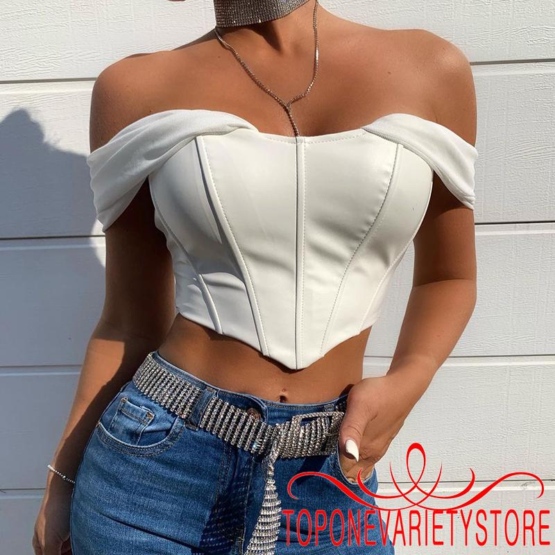 Áo croptop trễ vai màu trơn thời trang quyến rũ cho nữ