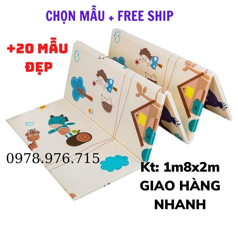 Thảm xốp xpe trải sàn cho bé, chiếu gấp gọn 2 mặt, tấm lót chống thấm cho bé tập bò kích thước 1m8 2m LOẠI 1