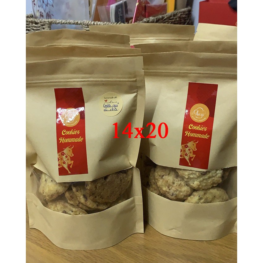 1000 cái túi zipper size 14x20cm, túi zip giấy kraft vàng có cửa sổ, túi zipper đựng thực phẩm chất lượng cao giá sỉ