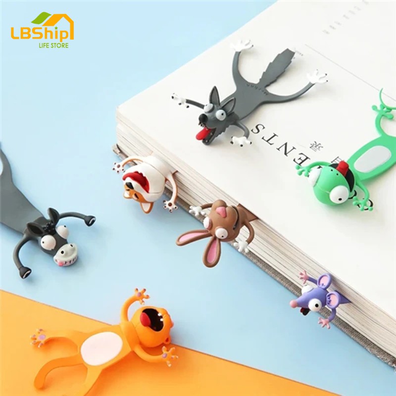 ✡Lbship✡ Thẻ Đánh Dấu Trang Sách Hình Động Vật Hoạt Hình 3D Đáng Yêu