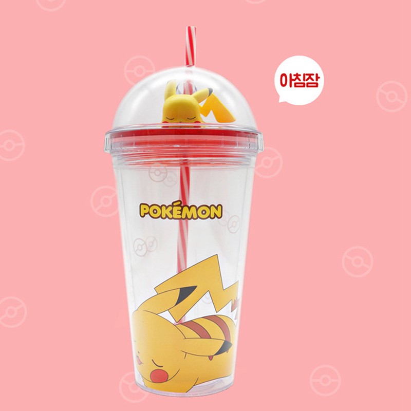 Bình Nước Giữ Nhiệt Có Ống Hút Họa Tiết Pikachu Dễ Thương Phong Cách Hàn Quốc