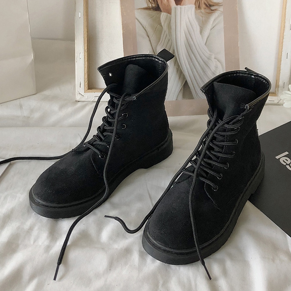 Giày Bốt Martin Nữ Ulzzang, Giày Oxford Da Lộn Thắt Dây Cổ Lửng Phong Cách Retro Vintage, Street Style - Iclassy_shoes