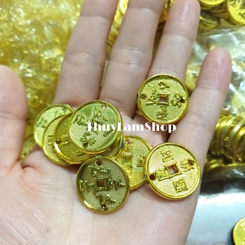 500g đồng xu thiếc vàng 2cm làm cây cành vàng lá ngọc