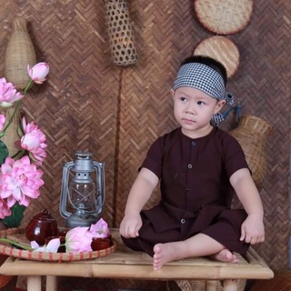 áo bà ba nâu bé trai ( tặng khăn rằn )