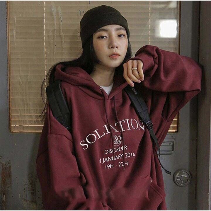 Áo Hoodie Soliation Đỏ PEONYB Nữ [FREESHIP] Sweater form rộng tay bồng, nỉ bông phong cách vintage cá tính Ulzzang | BigBuy360 - bigbuy360.vn