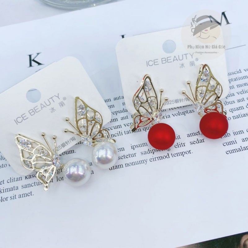 Bông tai Bạc bươm bươm đỏ cao cấp.❤️