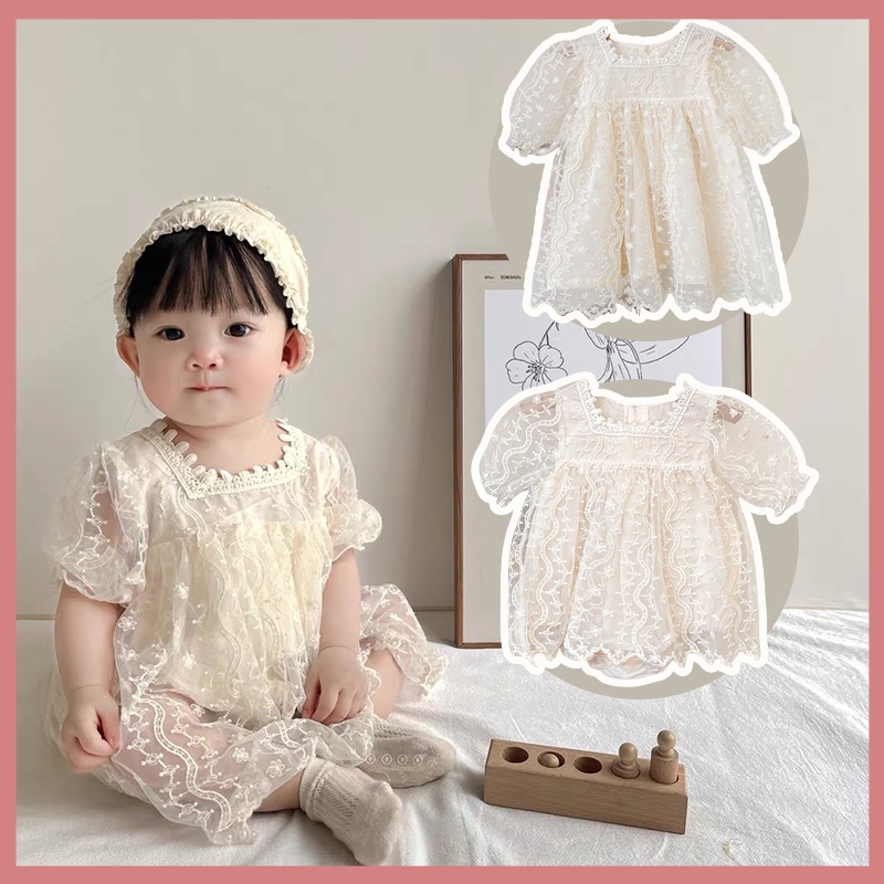 Bộ Áo Liền Quần Công Chúa Phối Ren Dễ Thương Thời Trang Mùa Hè Cho Bé Gái Sơ Sinh
