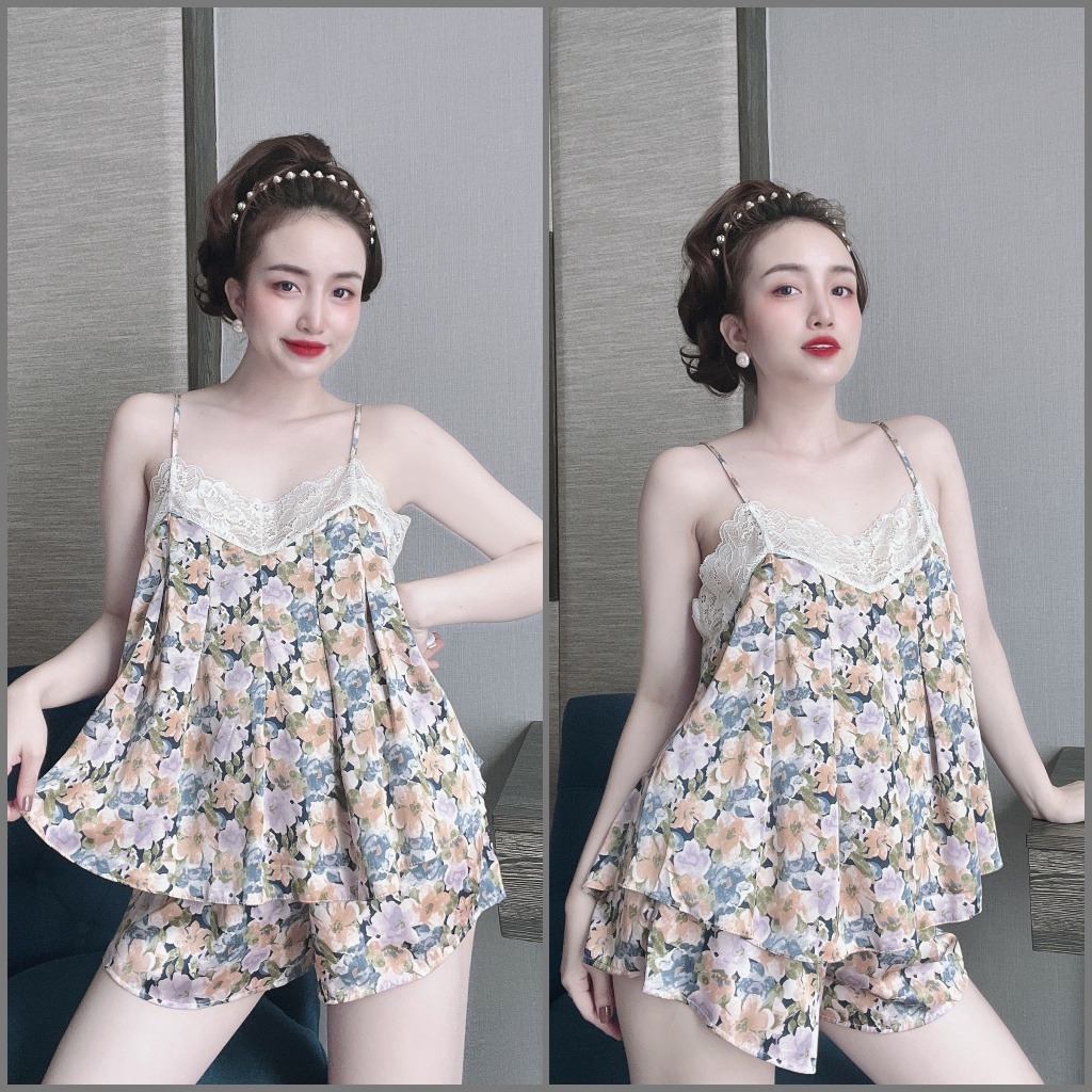 Bộ Đồ Ngủ SOJUN Vải Latin Hoa Ren Ngực 45-75Kg