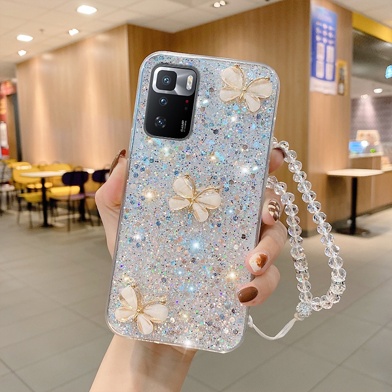 Ốp Điện Thoại Silicon Có Dây Đeo Lấp Lánh Sang Trọng Cho Xiaomi Mi 11T Lite 10T Pro Poco M4 M3 X3 Pro NFC X3 GT F3