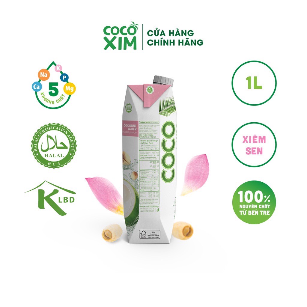 Thùng 12 Chai Nước Dừa Xiêm Sen 1 Lít-Cocoxim-TUH