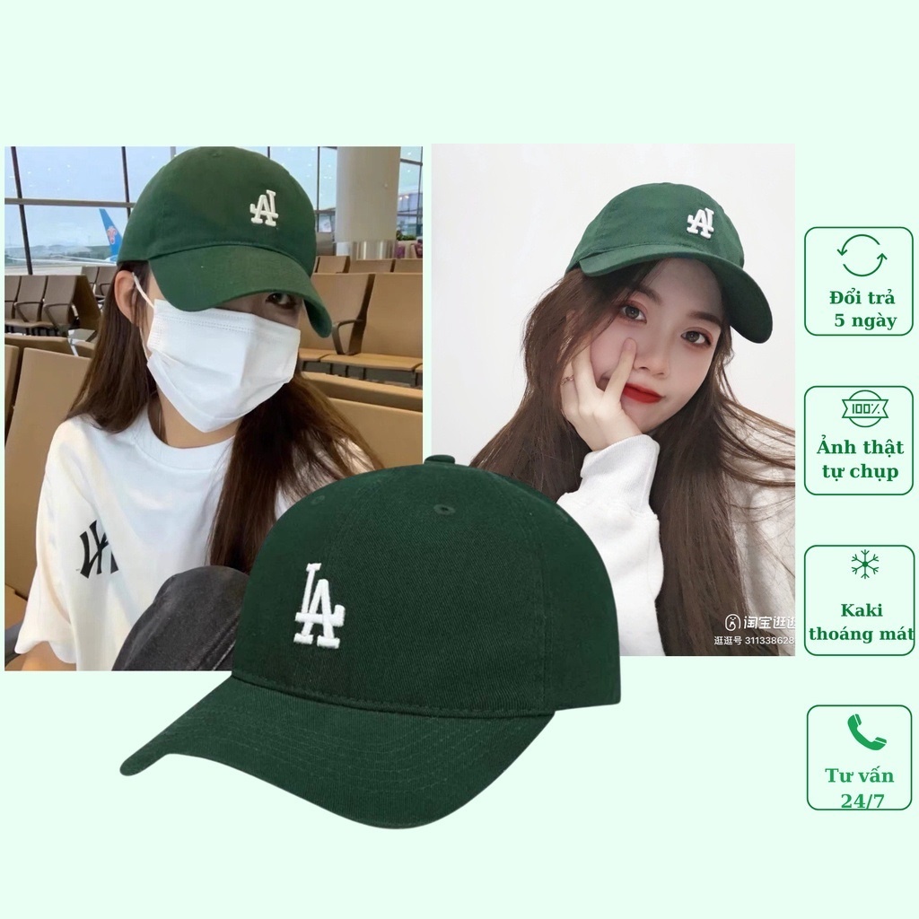 Mũ Lưỡi Trai LA Unisex 🌹FREE SHIP 🌹 Chất Liệu Vải Kaki, Nón Lưỡi Trai Hàn Quốc Màu Xanh Lá