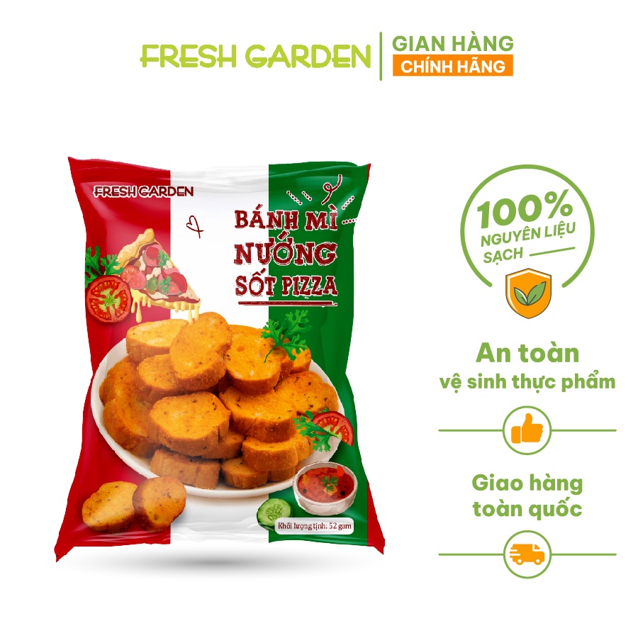 Snack Bánh Mì Nướng Sốt Pizza FRESH GARDEN Giòn Tan Hương Vị Đặc Biệt Thơm Ngon Gói 52g