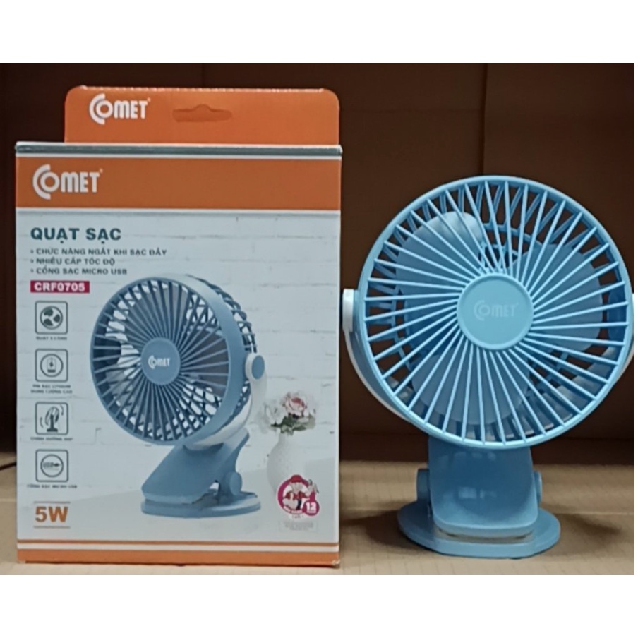 Quạt mini quạt sạc đa năng Comet CRF0705 - Kẹp bàn - Hàng chính hãng