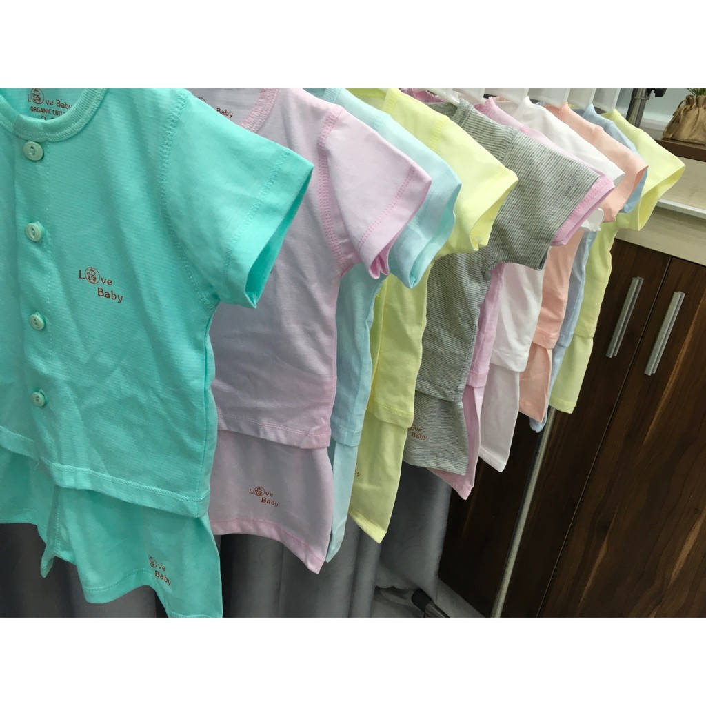 Bộ set sơ sinh tay ngắn quần ngắn cài giữa, organic cotton - Cao cấp Lovebaby