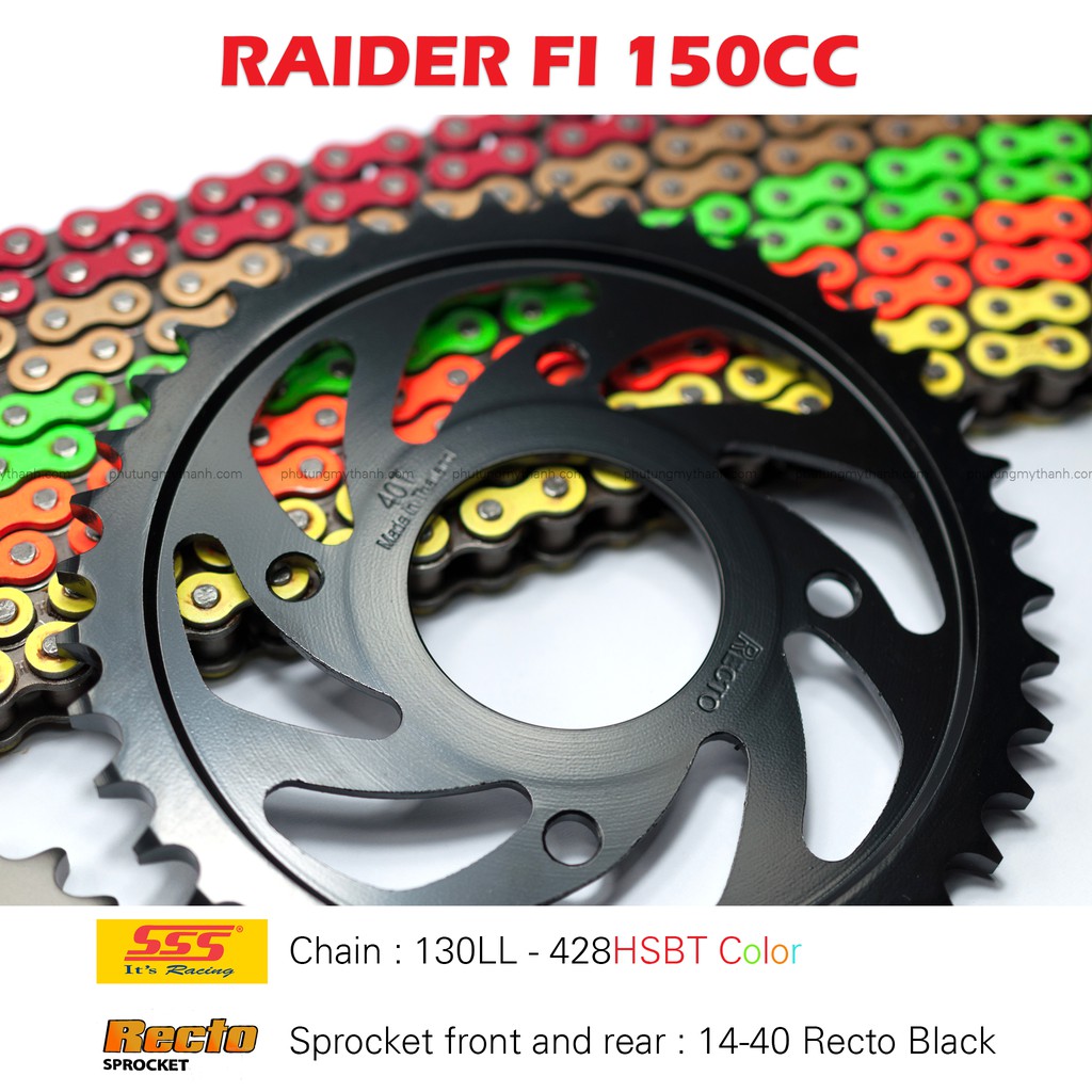 Nhông sên dĩa Raider FI 14-40 sên màu 10 ly , dĩa Recto