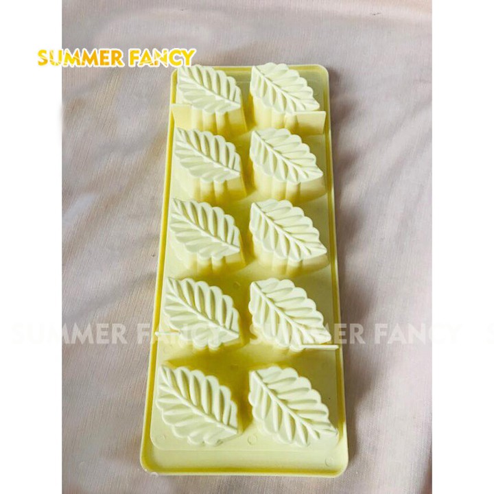 Khuôn 10 chiếc lá rau câu, thạch phô mai, đá hình chiếc - Leaf jelly tray, ice cube tray