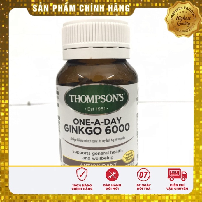 Bổ Não Thompson’s One-A-Day Ginkgo 6000mg của Úc lọ 60 viên, viên uống hoạt huyết dưỡng não hỗ trợ giảm đau đầu, hoa mắt
