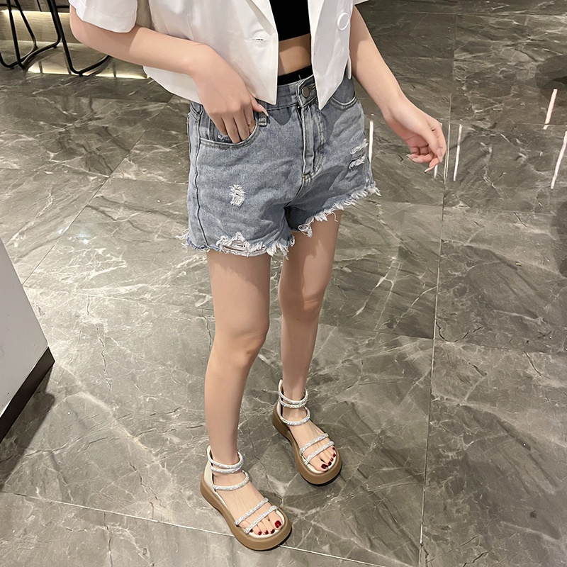 Xăng đan Đế Dày Đính Đá Có Khóa Kéo Chống Trượt Thời Trang Dành Cho Nữ