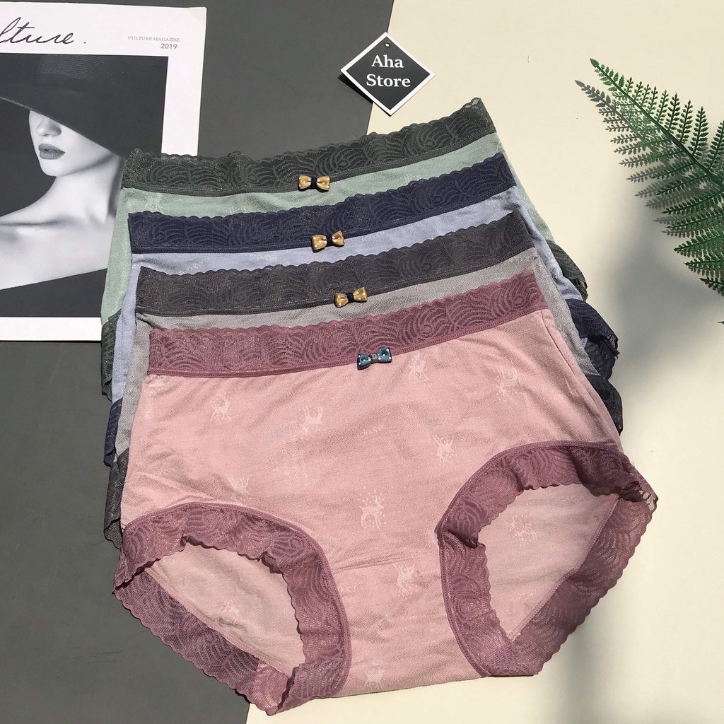 Quần lót cotton viền ren lạ co dãn, chip che bụng dưới cạp vừa YiOn Underwear QR10