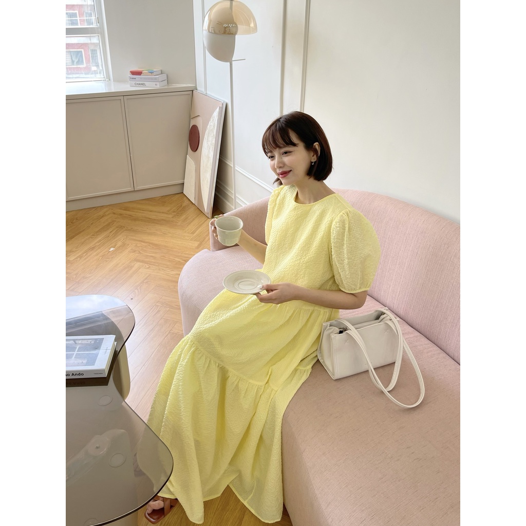 Đầm dài tầng nữ dáng xòe tay bồng freesize chất xốp Hàn cao cấp - Tyribee Clothing