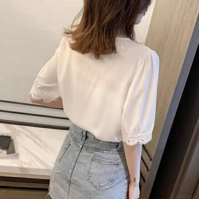 [Baywellfashion]Fashion Lace Hollow Out Sweet Loose White Women's V-Neck Blouse | BigBuy360 - bigbuy360.vn