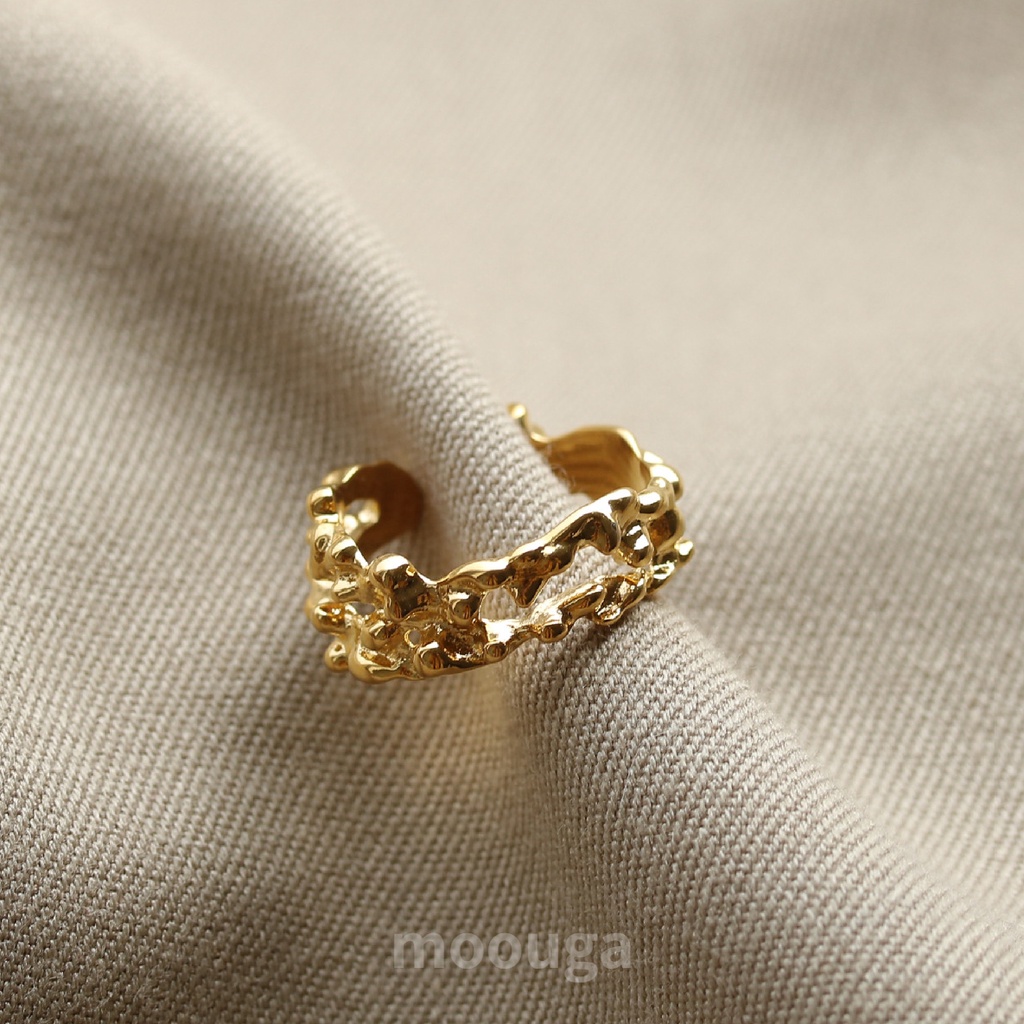 Nhẫn Moouga / Mạ Vàng 18K Dạng Hở Thiết Kế Độc Đáo Phong Cách Retro