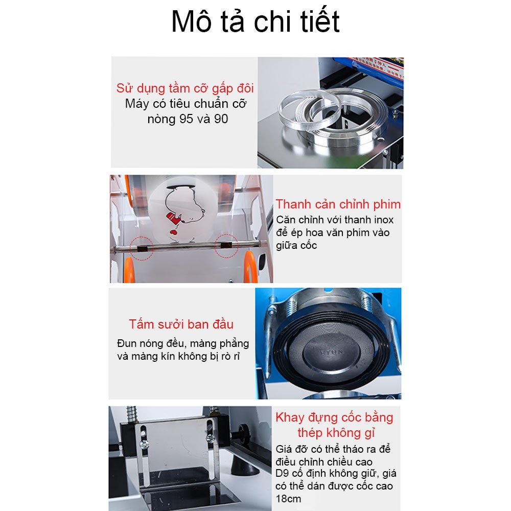 Máy Ép Miệng Ly ETON-D1 Ép Cốc Chất Lượng Cao Dán Nắp Trà Sữa Chuẩn Xác Tặng Kèm 1 Khuôn Chuyển Đổi Ép Cốc Linh Hoạt