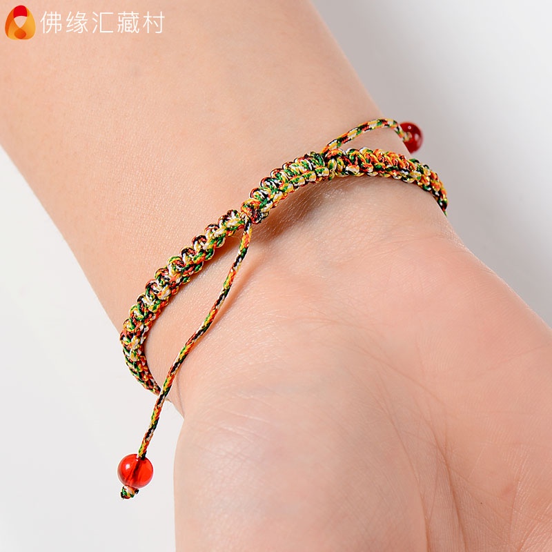 ❁☊┇Vajra Knot Bracelet of the Foyuan Huizang Village Sợi nhiều màu theo phong cách Tây Tạng được dệt bằng tay khảm hạt pha lê ngũ hành vòng tay tràng hạt1